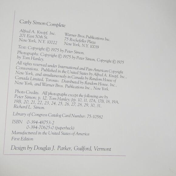 Carly Simon Complete 1975 Knopf Paperback - Picture 5 of 6